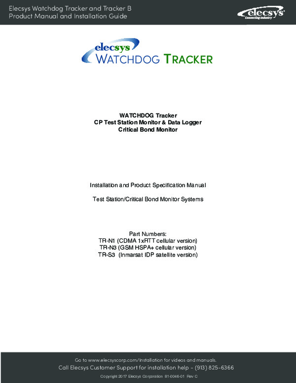 Elecsys Watchdog Tracker and Tracker B Product Manual and Installation Guide