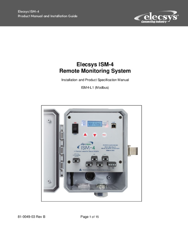 Elecsys ISM-4 Product Manual and Installation Guide