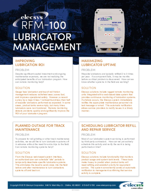 RFM-100 Lubricator Management 